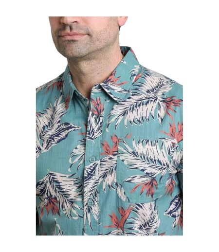 Mens faraway leaves organic cotton shirt mineral blue Weird Fish