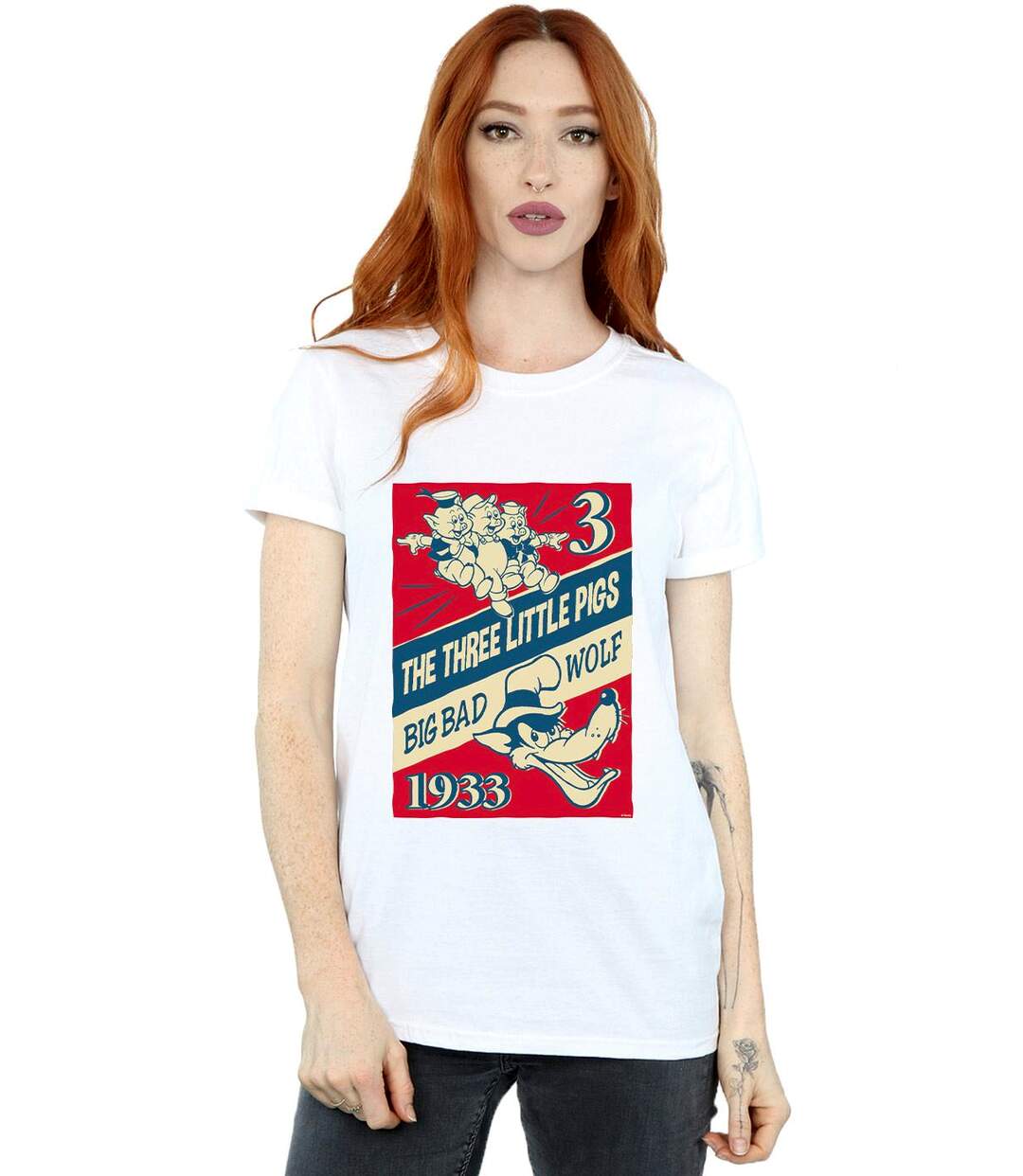 Disney - T-shirt THREE LITTLE PIGS AND THE BIG BAD WOLF - Femme (Blanc) - UTBI17665-2