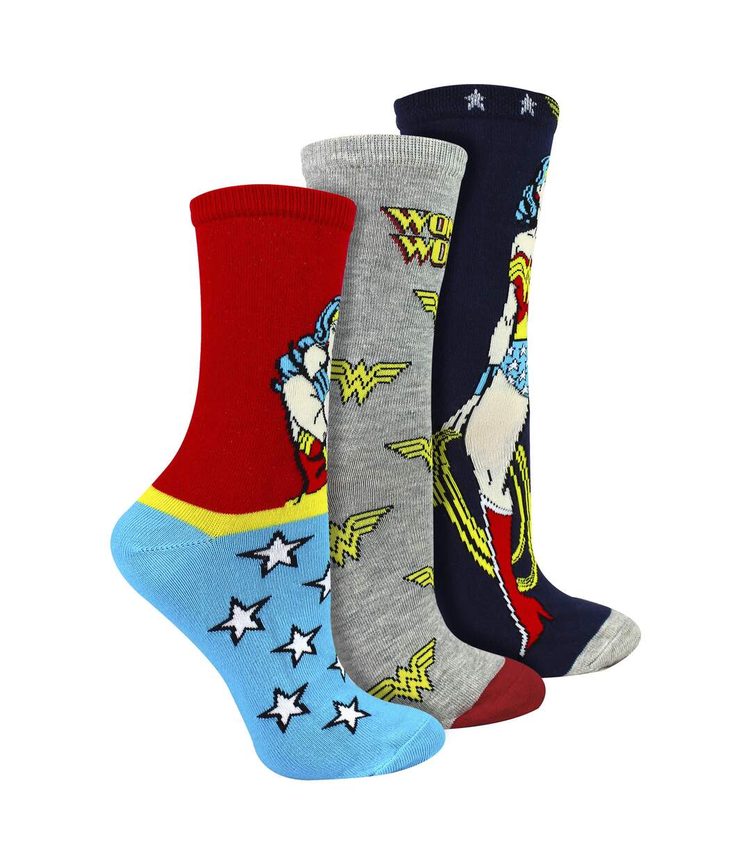 3 Pairs Ladies Cotton Novelty Socks - Wonder Woman Pattern Comfortable Socks-4