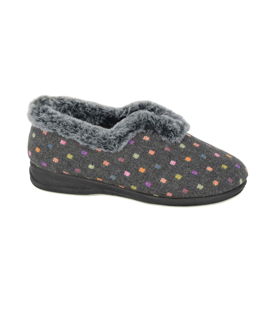 Womens/ladies Nancy Spotted V Throat Slippers Grey Sleepers-1