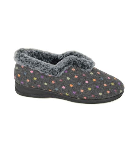Womens/ladies Nancy Spotted V Throat Slippers Grey Sleepers