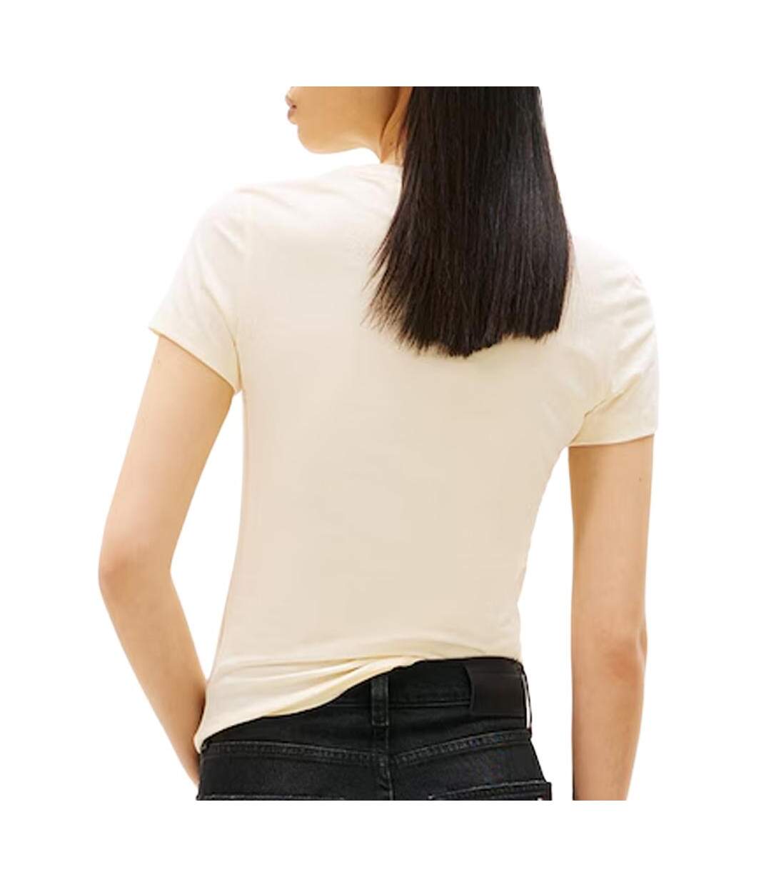 T-shirt slim jaune femme tommy hilfiger linear-2