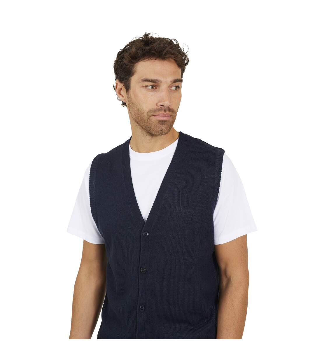 Mens Knitted V Neck Waistcoat Jet Black Brave Soul-4