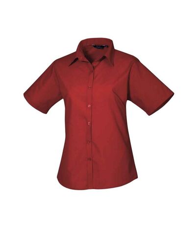 Womens/ladies Poplin Short-sleeved Blouse Burgundy Premier
