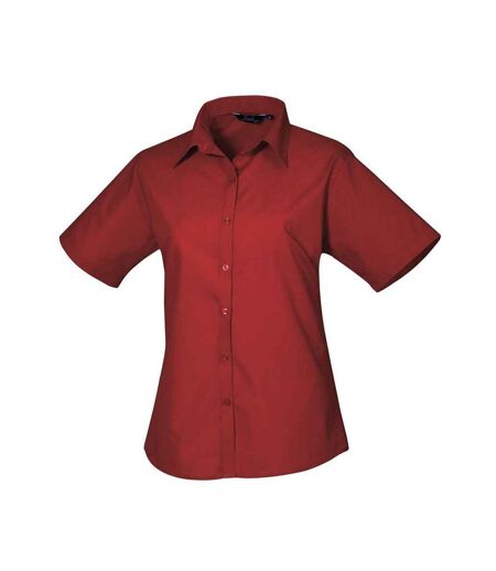 Womens/ladies Poplin Short-sleeved Blouse Burgundy Premier