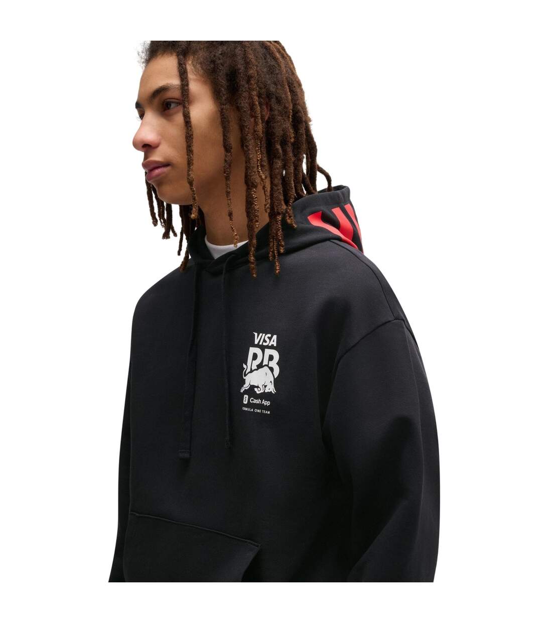 Mens Drop Shoulder Drawstring Hoodie Black Hugo-3