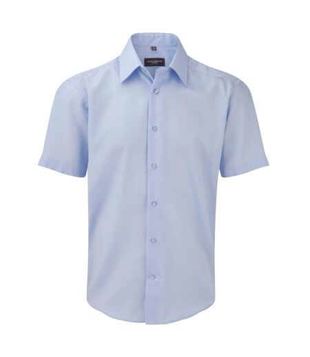 Russell Collection Mens Short Sleeve Tailored Ultimate Non-Iron Shirt (Bright Sky)