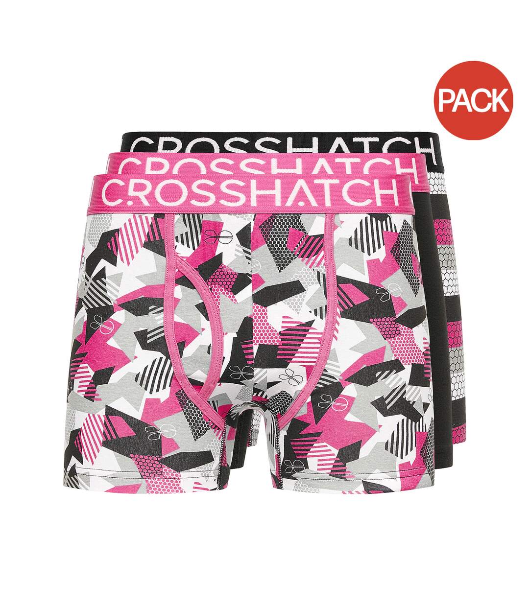 Pack of 3  Mens crystaline boxer shorts  fuchsia Crosshatch