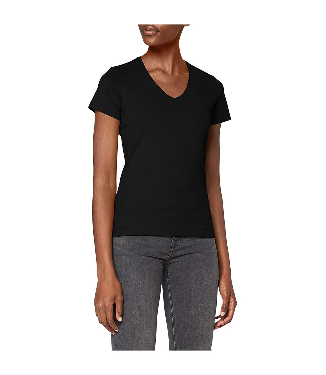 T-shirt Col V Femme Noir Stedman-3
