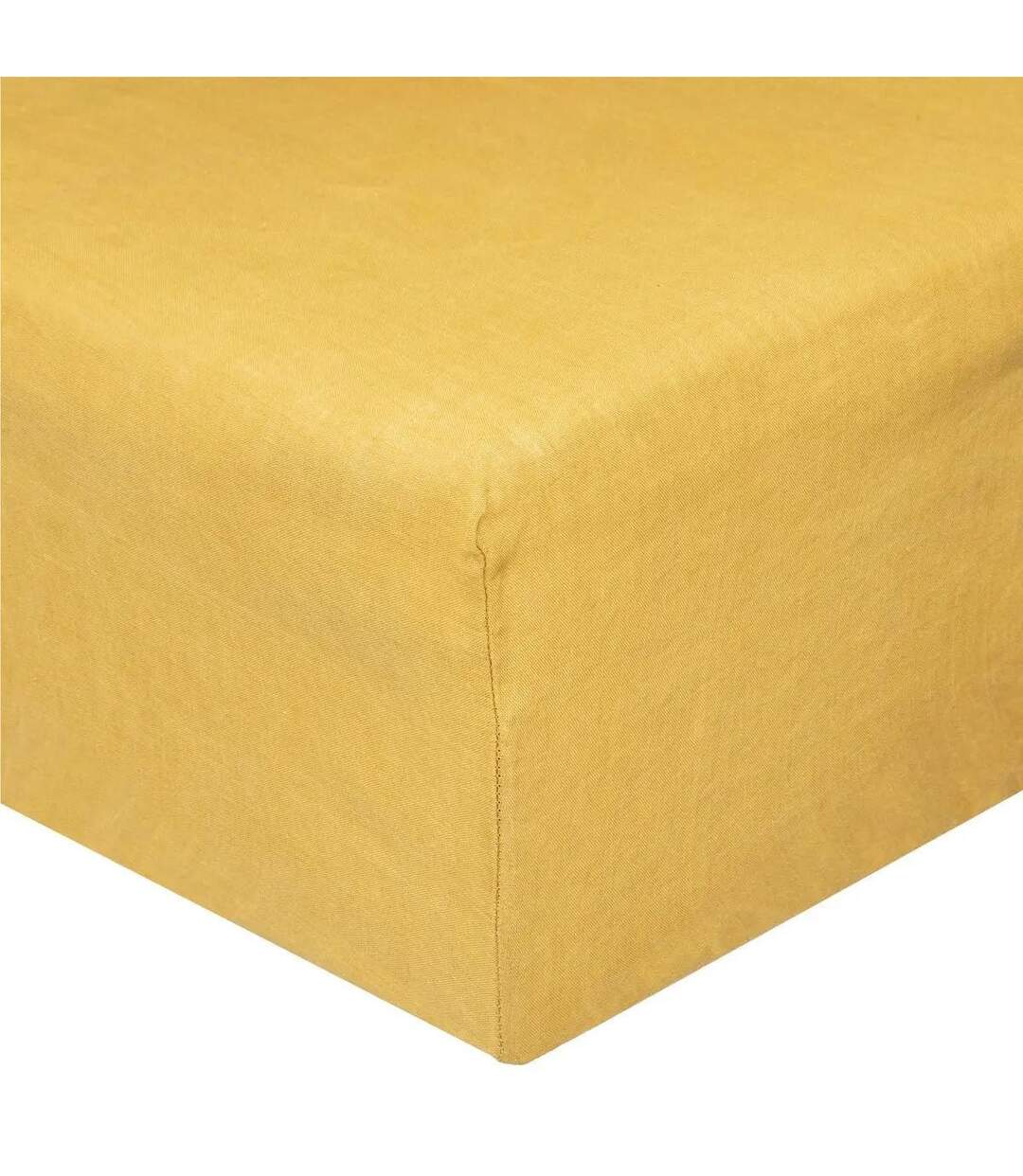 Drap Housse en Lin Adorable 140x190cm Jaune Ocre-1