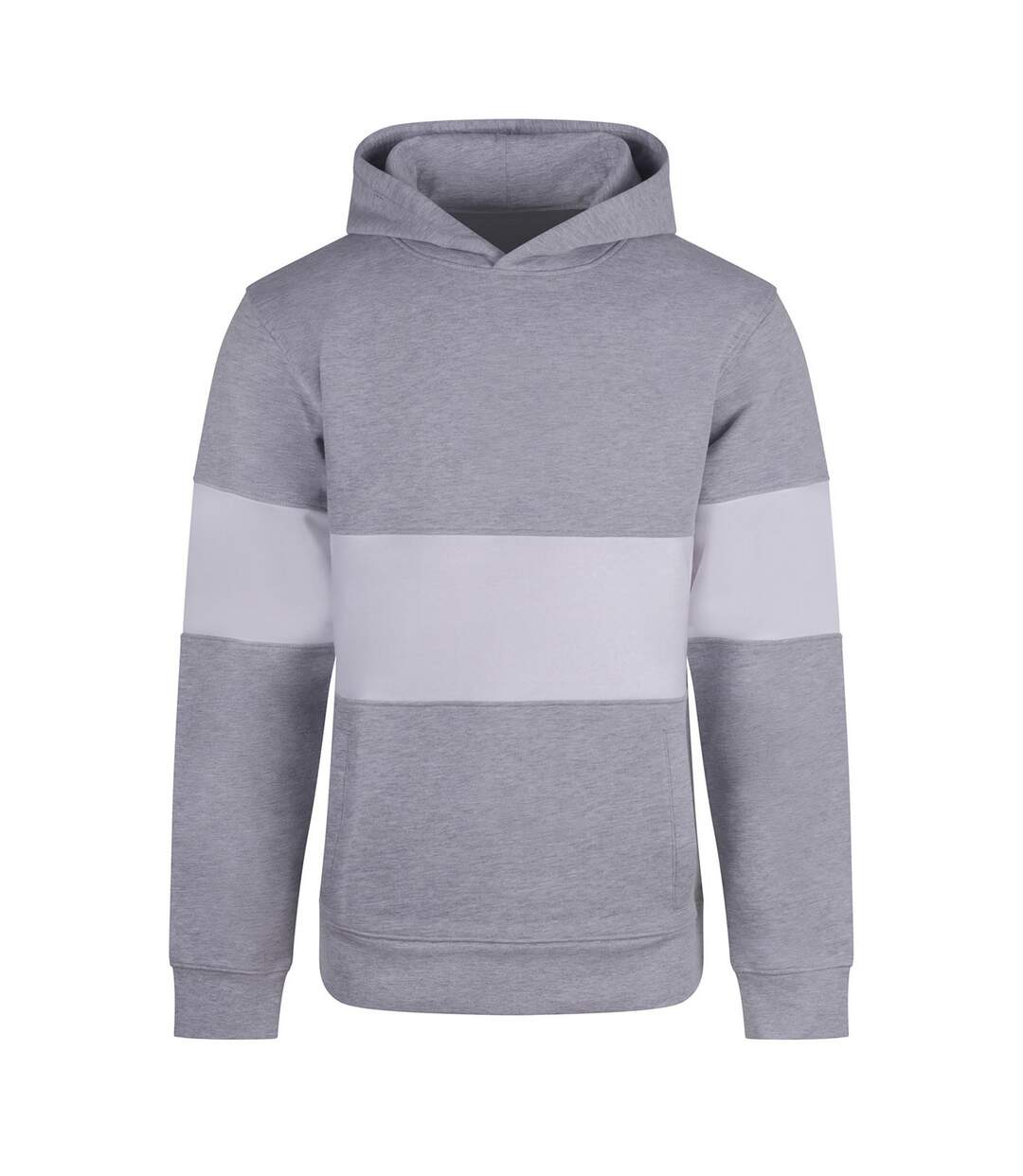 Mens Heavyweight Panelled Hoodie Heather Grey White Front Row-1