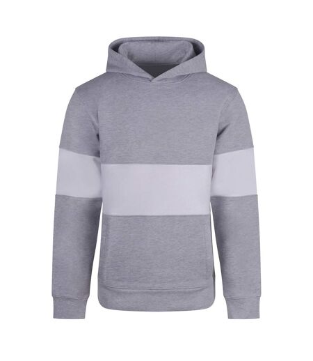Mens Heavyweight Panelled Hoodie Heather Grey White Front Row