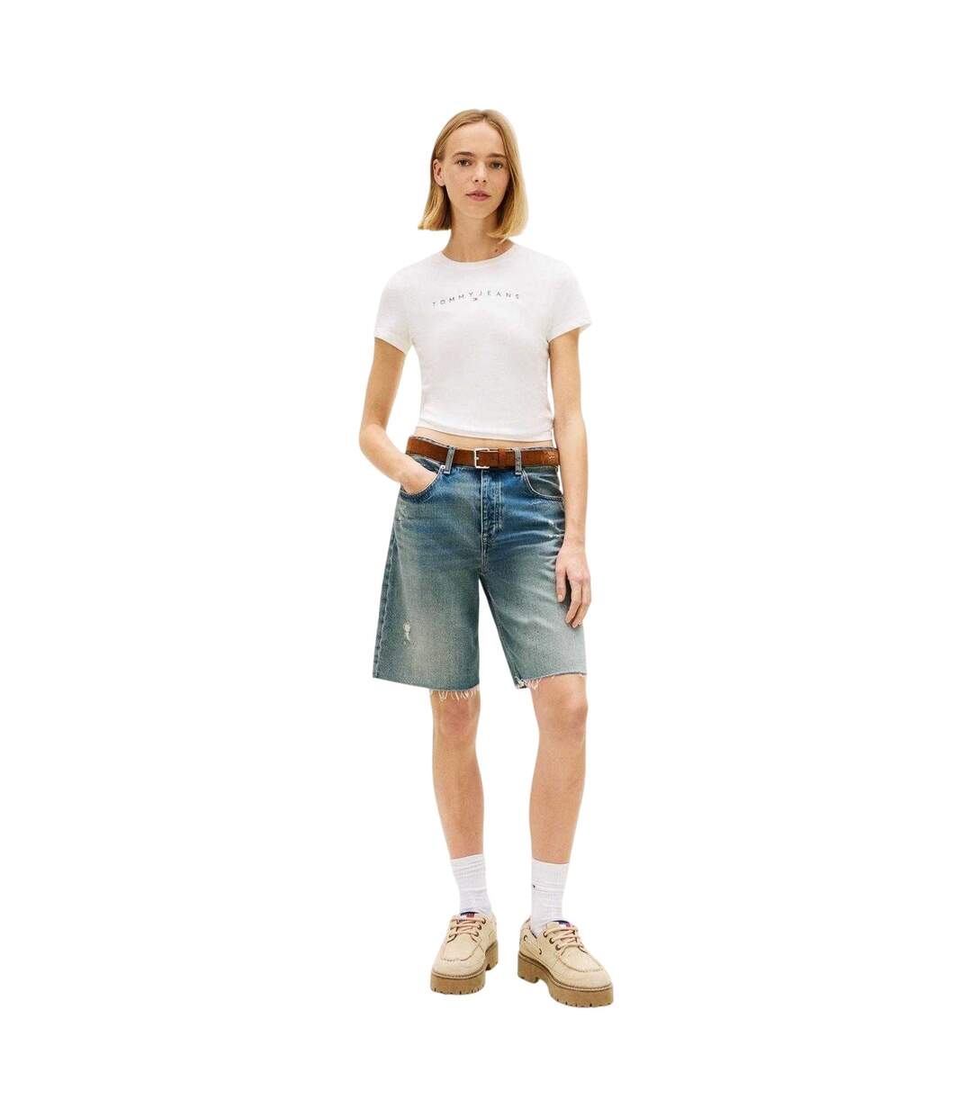 Womens/ladies Linear Slim T-shirt White Tommy Jeans-1