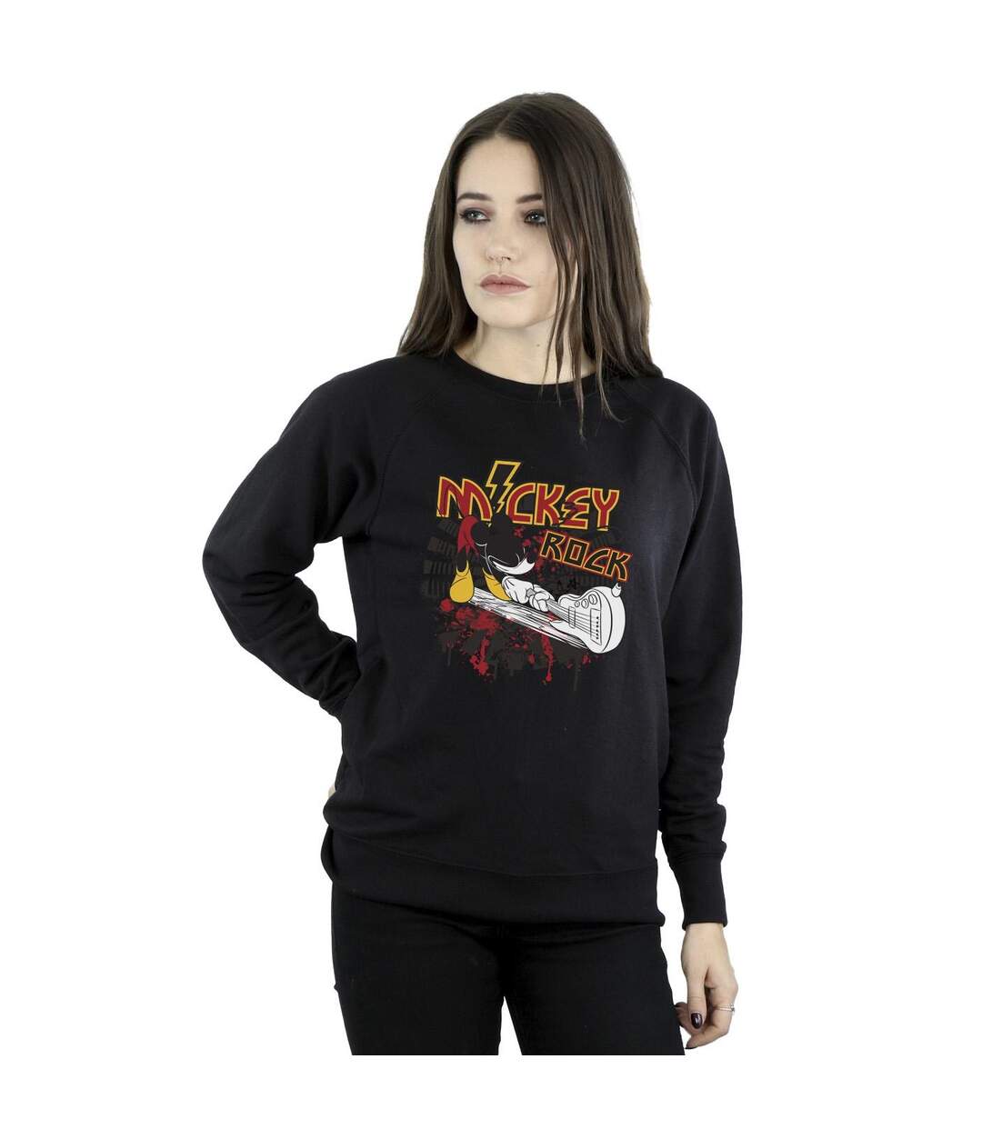 Disney Sweatshirt Womens/Ladies Mickey Mouse Smash Guitar Rock (Noir) - UTBI29215-2