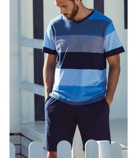 Tenue d'intérieur pyjama short t-shirt Stay Stripes bleu Admas