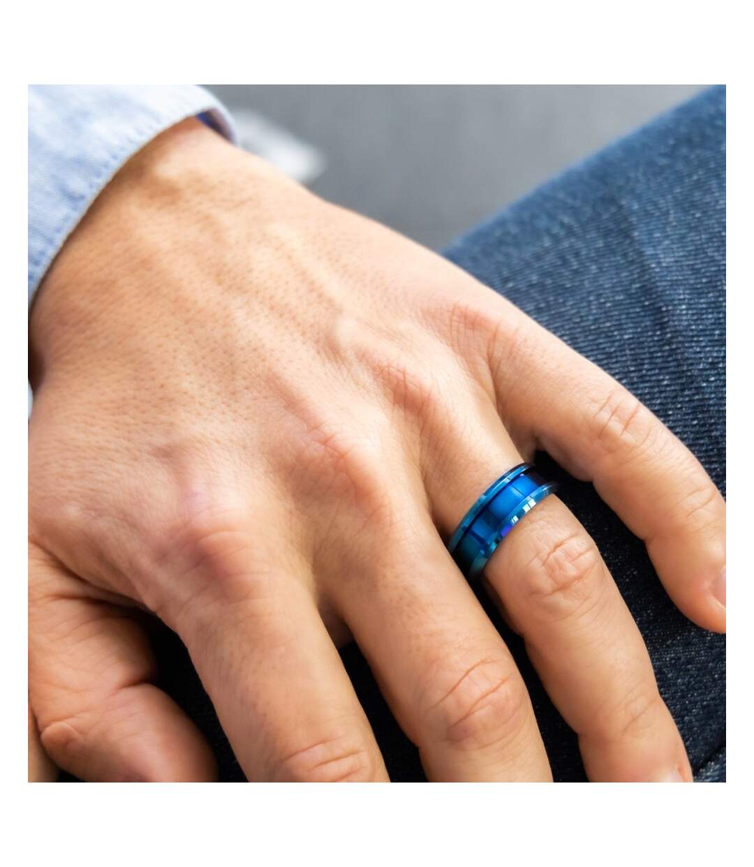 Bague Anneau Fashion d'Homme Acier Bleu