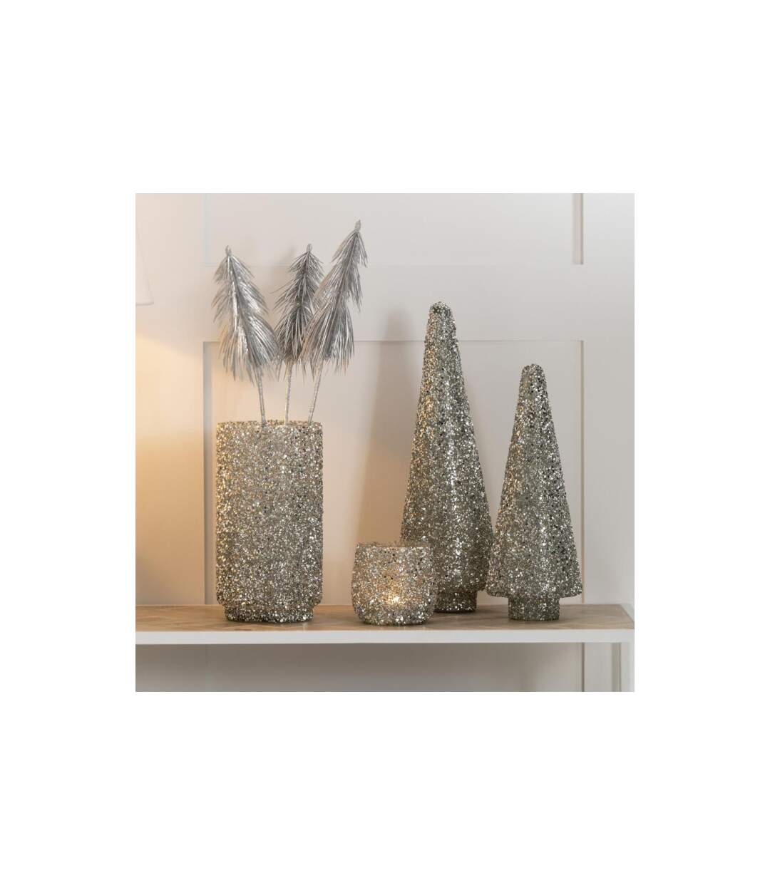 Sapin de Noël Déco à Paillettes Ethel 32cm Argent-4