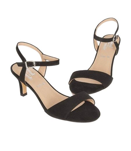 Womens/ladies thora extra wide heeled sandals black Good For The Sole