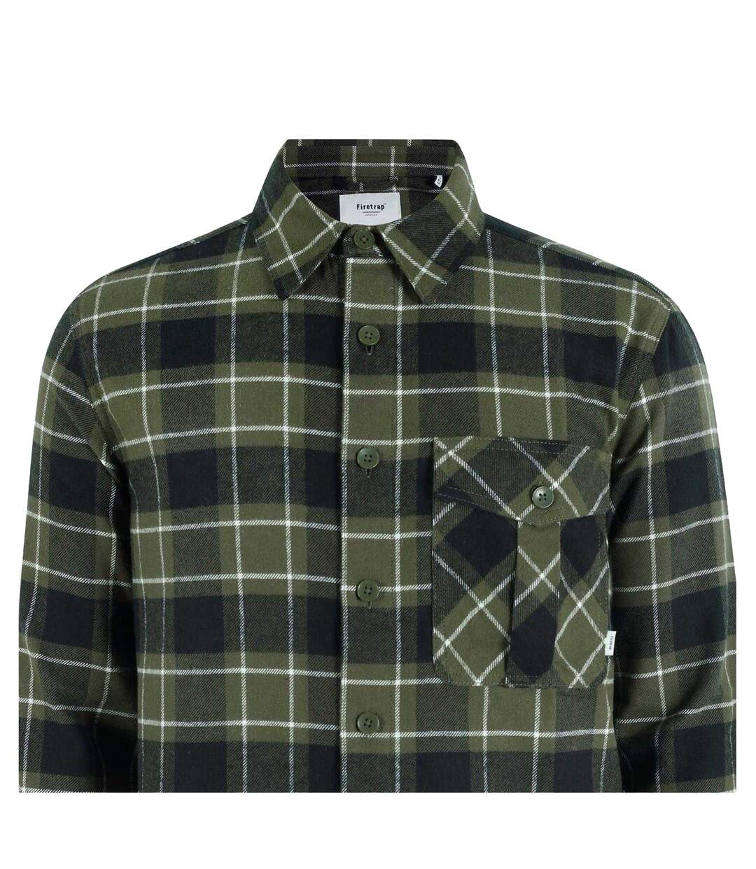 Mens Anthm Plaid Pocket Long-sleeved Shirt Army Khaki Firetrap-3