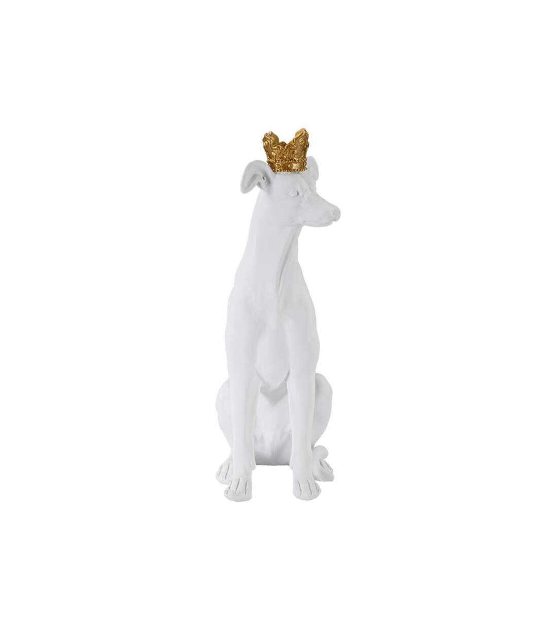 Statuette Déco Chien Couronne 33cm Blanc-3