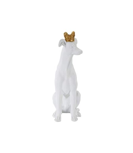 Statuette Déco Chien Couronne 33cm Blanc