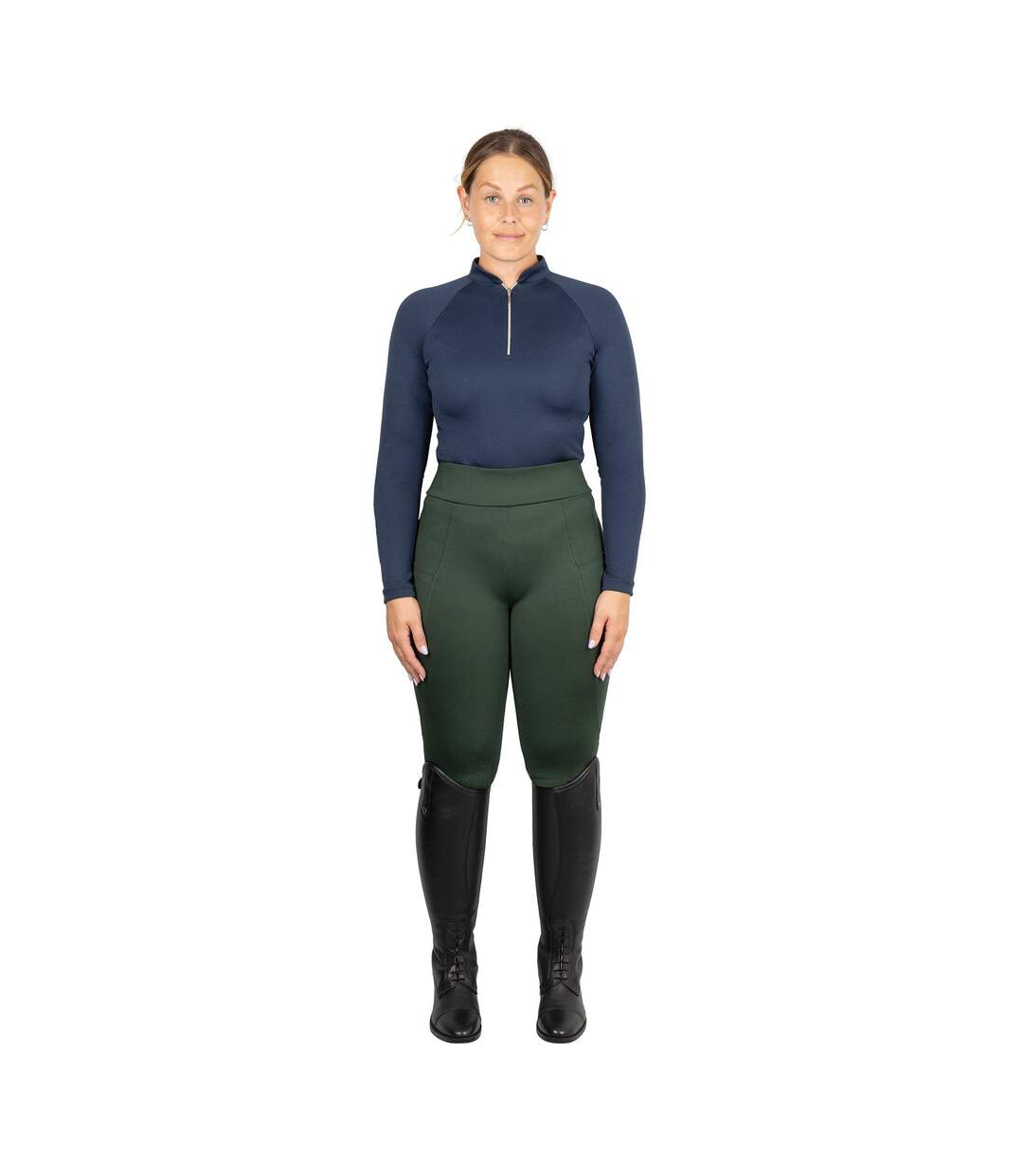 Womens/ladies Melton Horse Riding Tights Forest Green Hy-2