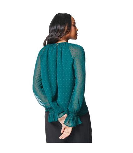 Womens/ladies dobby keyhole top green Principles