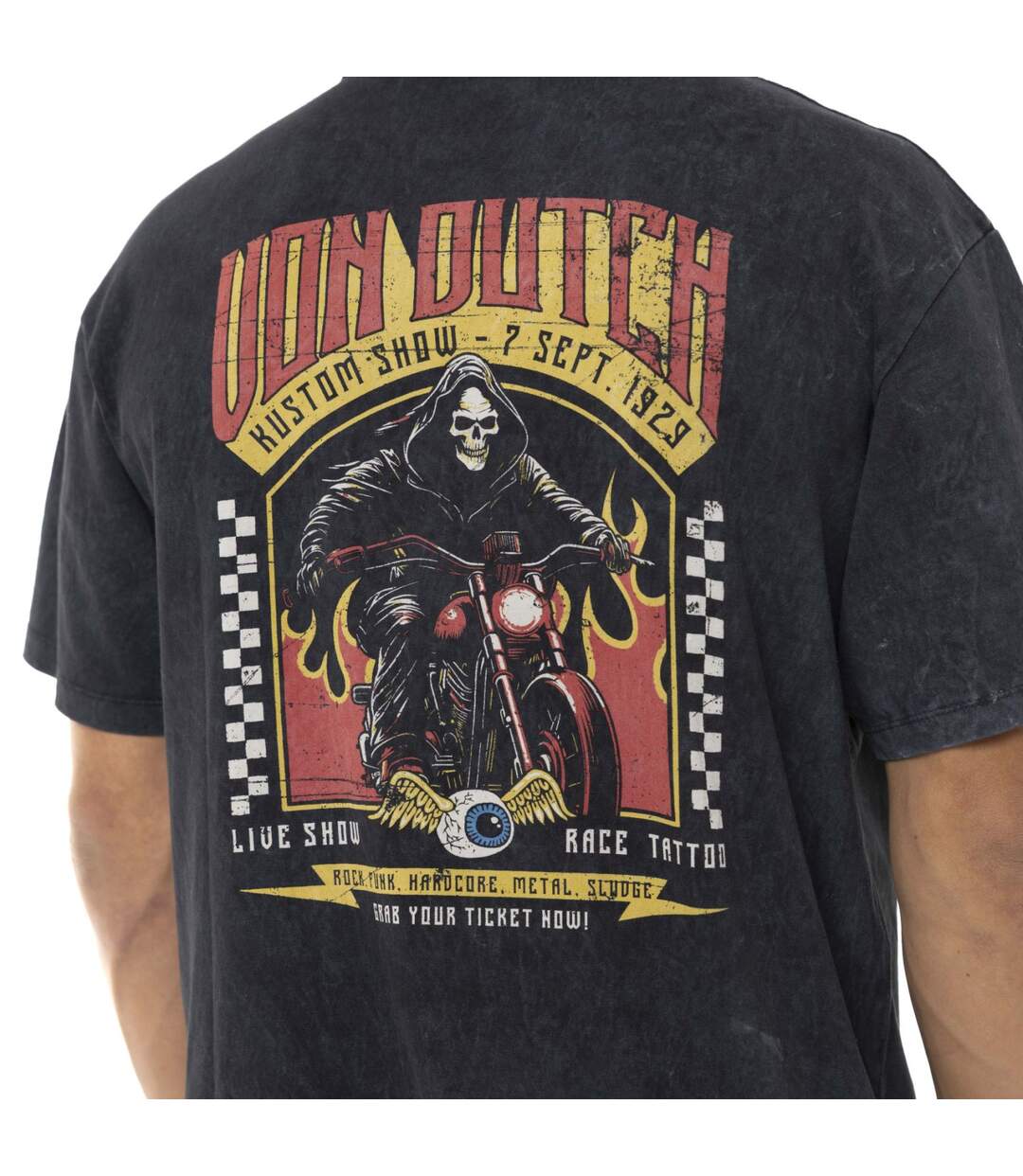 T-shirt homme comfort fit en jersey acid wash print devant&dos Reaper Vondutch-4