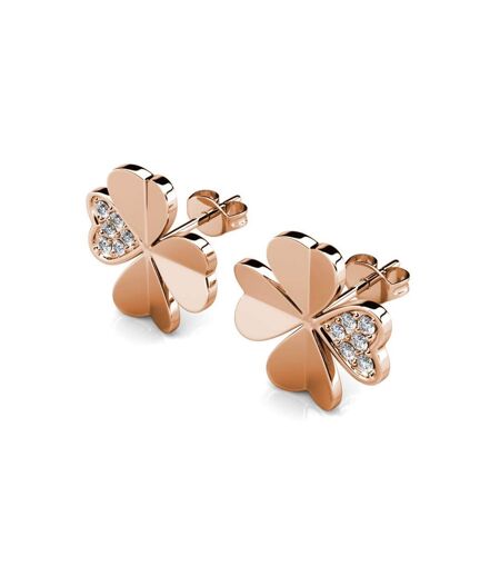 Boucles d'oreilles Clover Petal - Or Rosé et Cristal