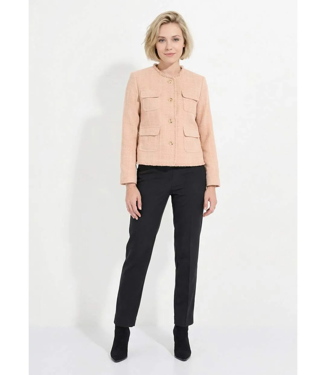 Veste tweed boutonnée frangée sans col-3