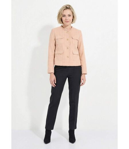 Veste tweed boutonnée frangée sans col
