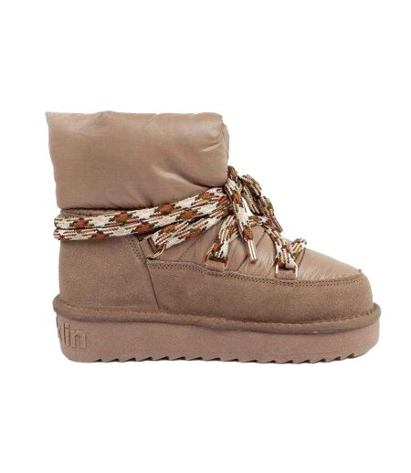 Womens/ladies Sheepskin Platform Winter Snow Boots Dark Brown Franklin