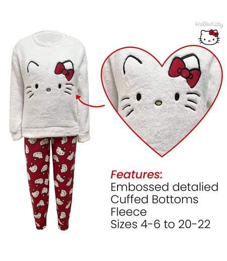 Ensemble De Pyjama Long Femme Blanc Rouge Hello Kitty