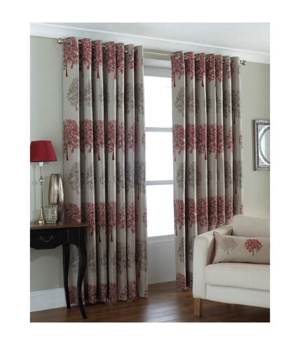 Riva Home Oakdale Tree Design Eyelet Curtains (Red) (66 x 90in (168 x 229cm)) - UTRV1089