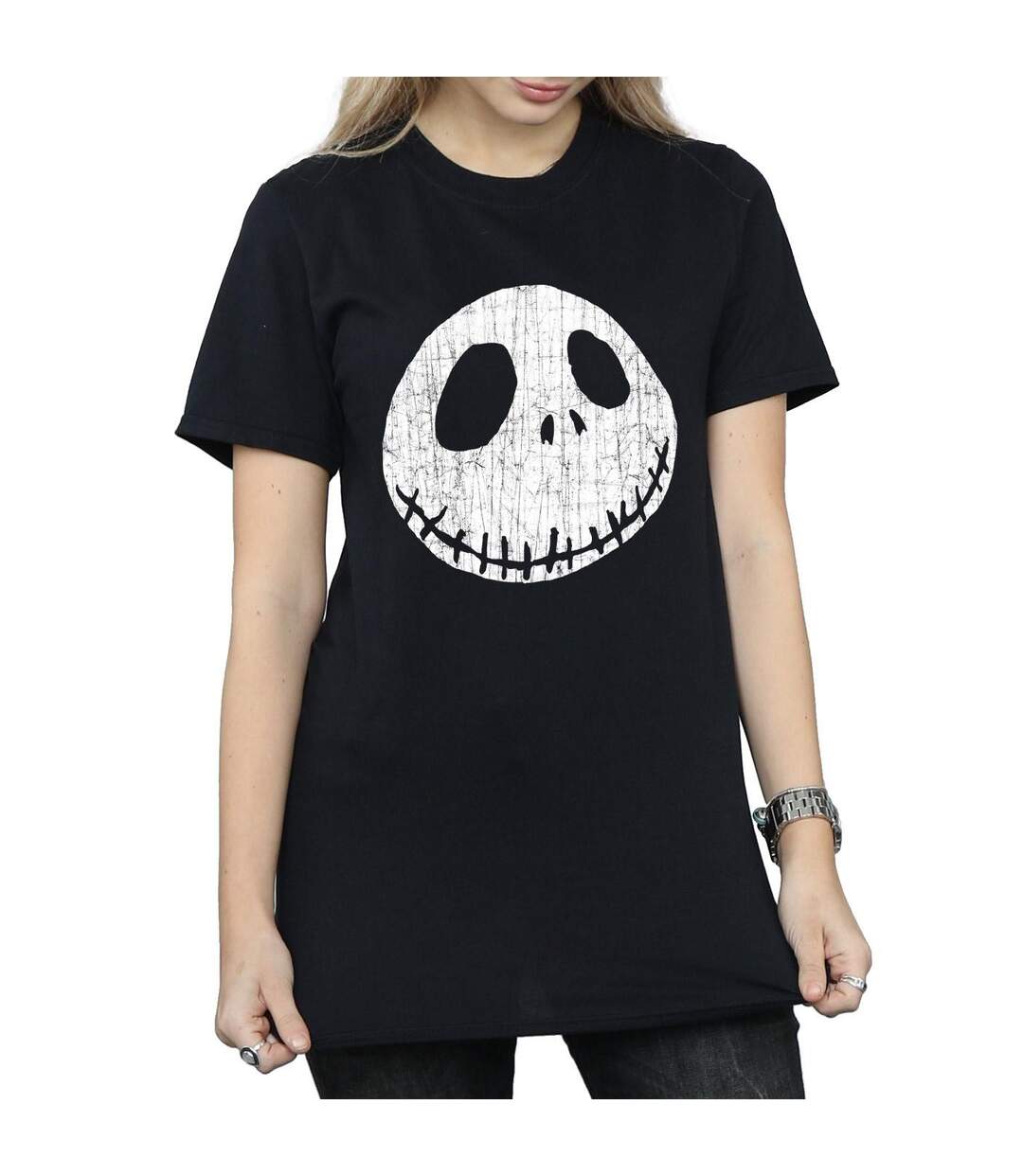 Disney Womens/Ladies Nightmare Before Christmas Jack Cracked Face Cotton Boyfriend T-Shirt (Noir) - UTBI41440-3