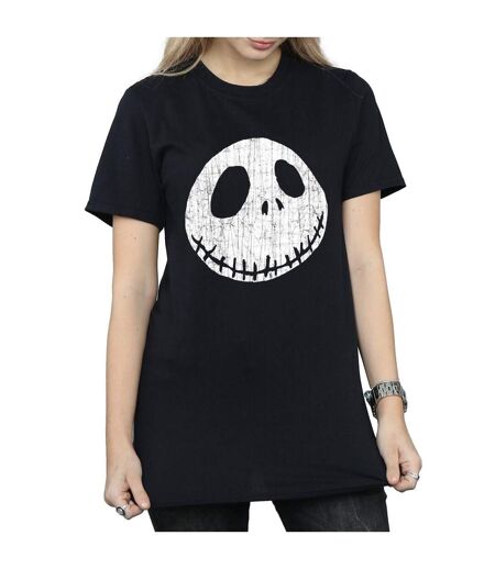 Disney Womens/Ladies Nightmare Before Christmas Jack Cracked Face Cotton Boyfriend T-Shirt (Noir) - UTBI41440