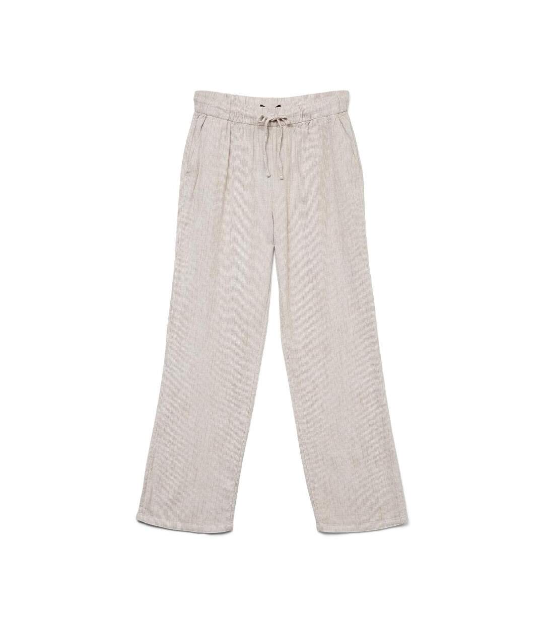 Pantalon Toile Beige/Blanc Femme Vero Moda Line - L-L32-1