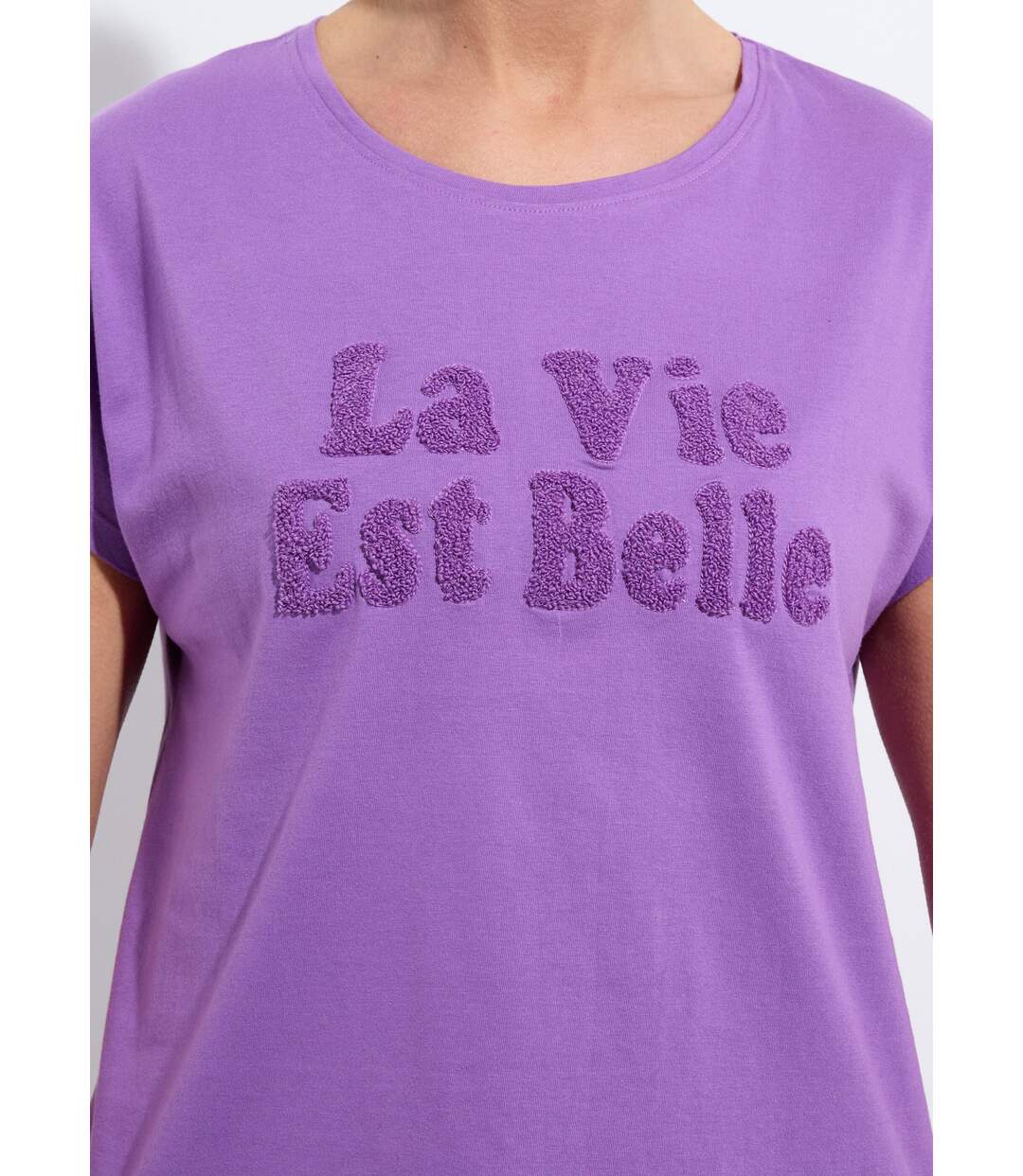 T-shirt uni col rond message bouclette-4