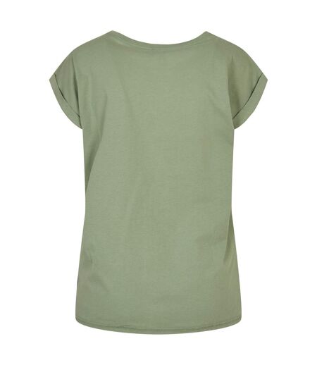 Womens/ladies Cotton Extended Shoulder T-shirt Soft Salvia Build Your Brand
