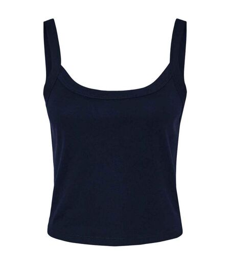 Womens/ladies micro-rib spaghetti strap tank top solid navy Bella + Canvas