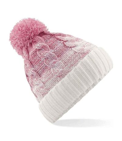 Unisex adult ombre pom pom beanie dusty pink/off white Beechfield