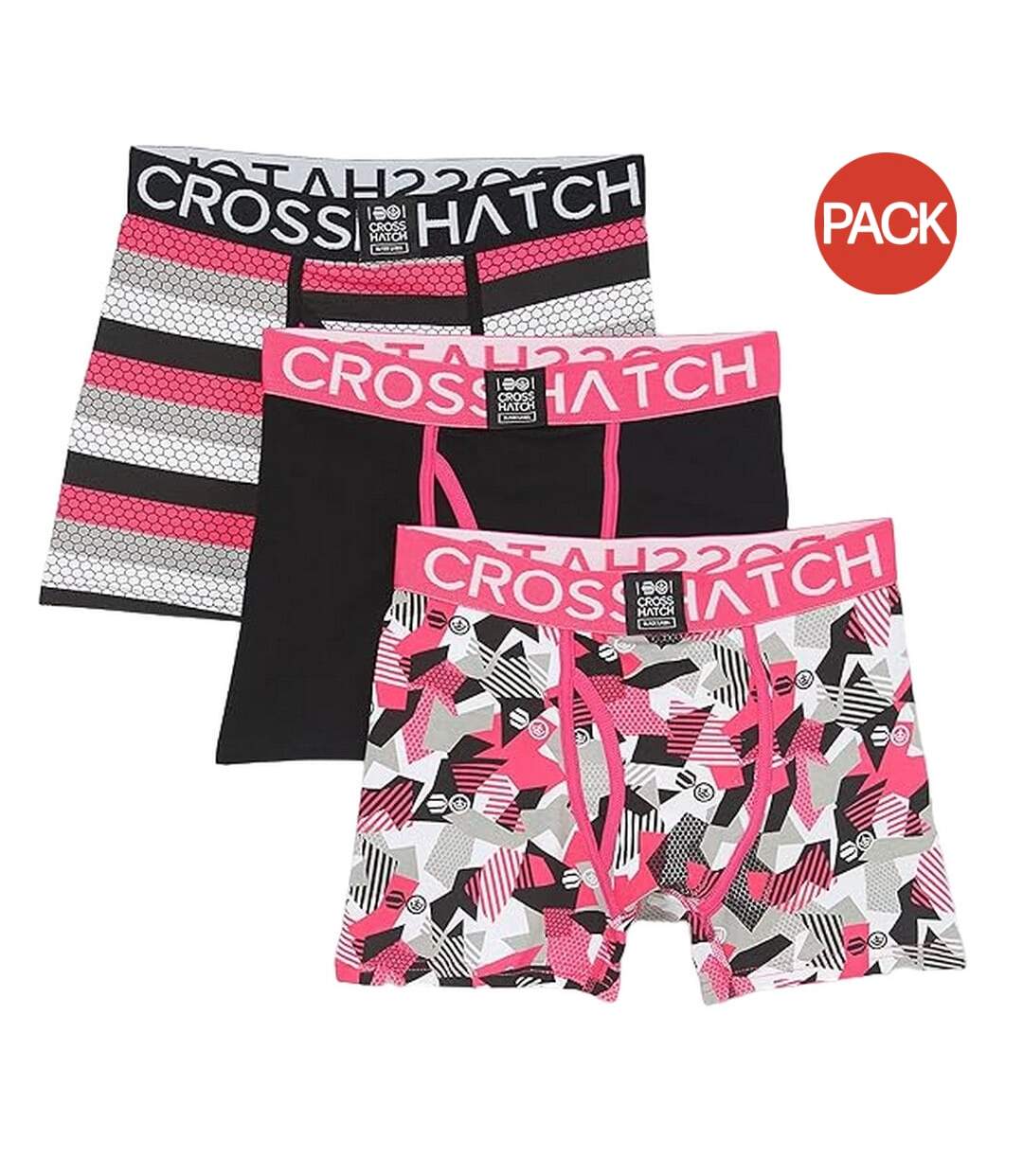 Pack of 3  Mens crystaline boxer shorts  fuchsia/black/gray Crosshatch