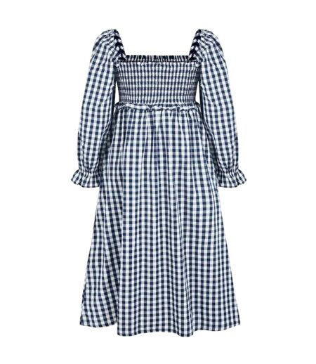Robe Mi-longue Manches Longues Motif/style À Carreaux Femme Bleu Marine Blanc Miso
