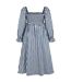 Robe Mi-longue Manches Longues Motif/style À Carreaux Femme Bleu Marine Blanc Miso-2