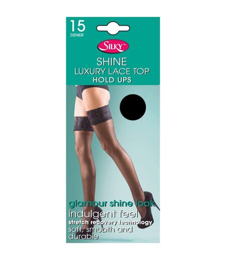 Shine Bas Jarretière Satinés 1 Paire Femme Noir Opaque Silky