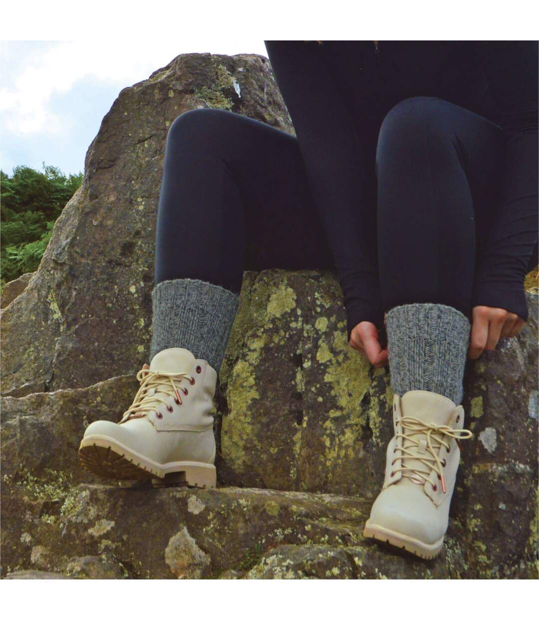 2 Paires Chaussettes Epaisse en Laine pour Bottes-3