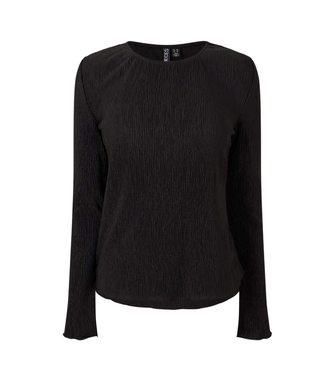 Womens/ladies Crew Neck Relaxed Fit Long-sleeved Blouse Black Pieces-1