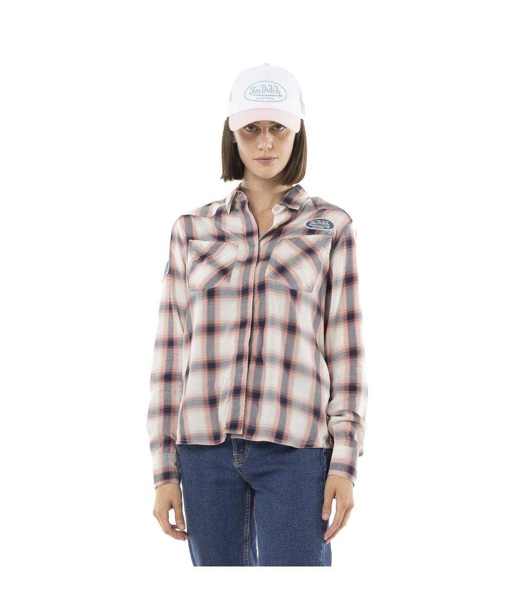 Chemise femme à carreaux tissés avec patch et broderies Stud Vondutch-1