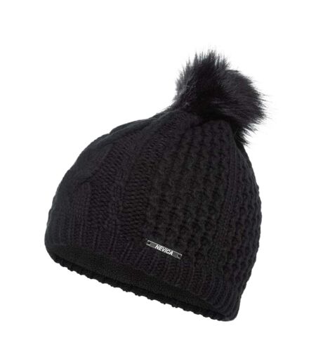 Womens/ladies Meribel Chunky Knit Beanie Black Nevica