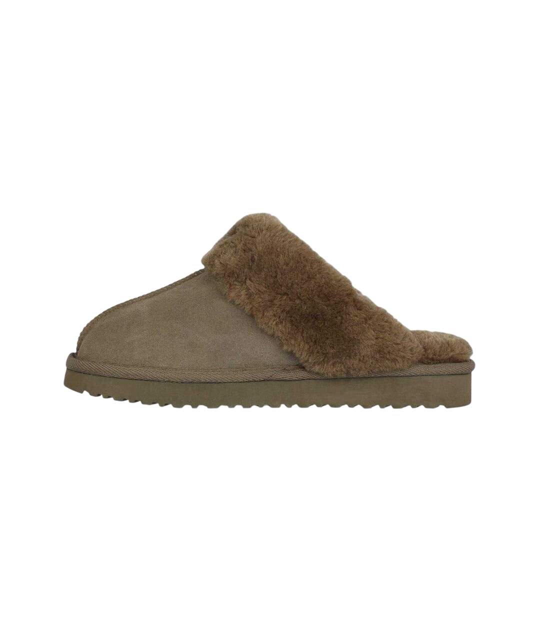 Womens/ladies Suede Faux Fur Lined Mule Slippers Dark Khaki Jack Wills-3